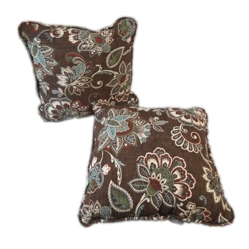 2 La-Z-Boy Throw Pillows Brown Paisley Floral‎ 14" Indoor/Outdoor Repels Water